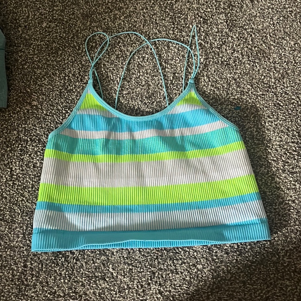 Neon cropped cross over back spaghetti strap tank top